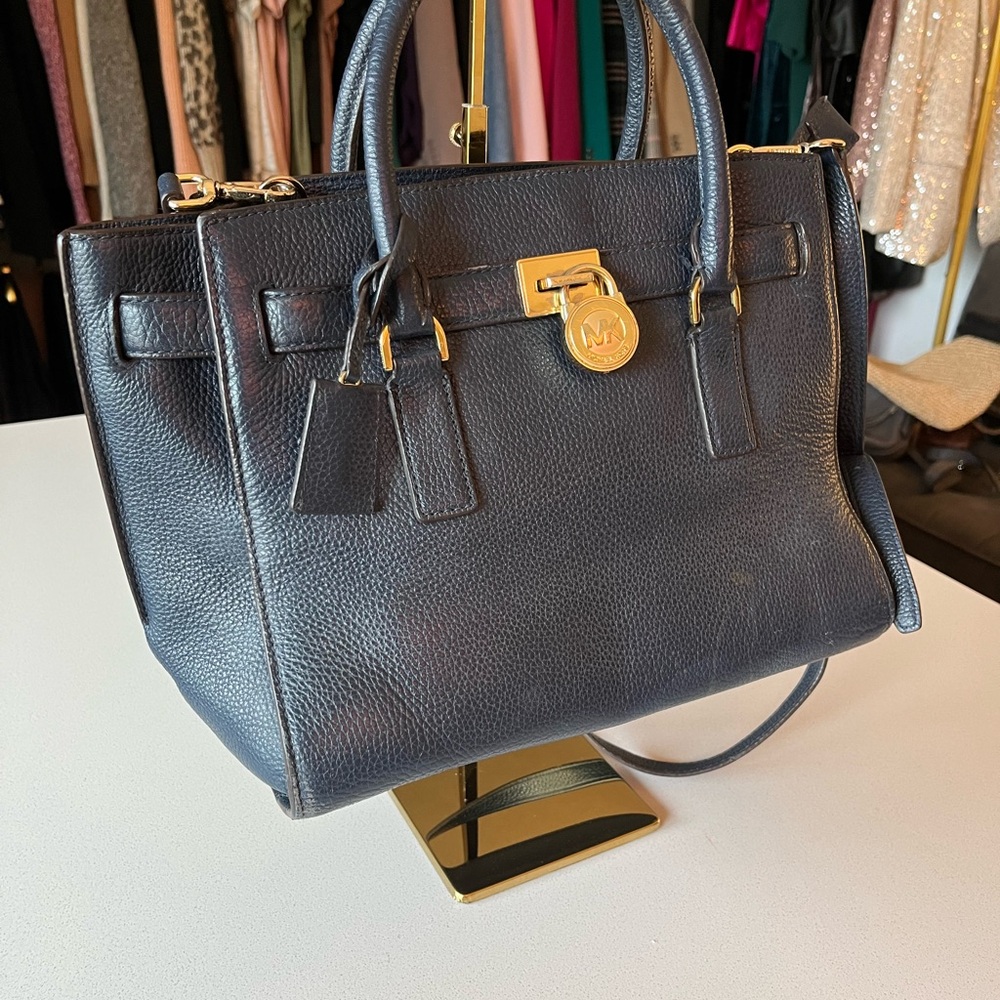 Navy Michael Kors Leather Satchel - Picture 2 of 12